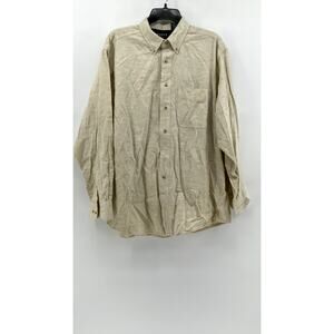 TRADER BAY Men's Beige Regular-Fit Button-up Long Sleeve Shirt SZ L